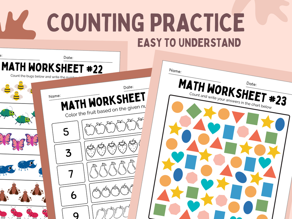Beginner Math Worksheets | Pre-K to Grade 1, Counting, Addition & Subtraction (PDF)