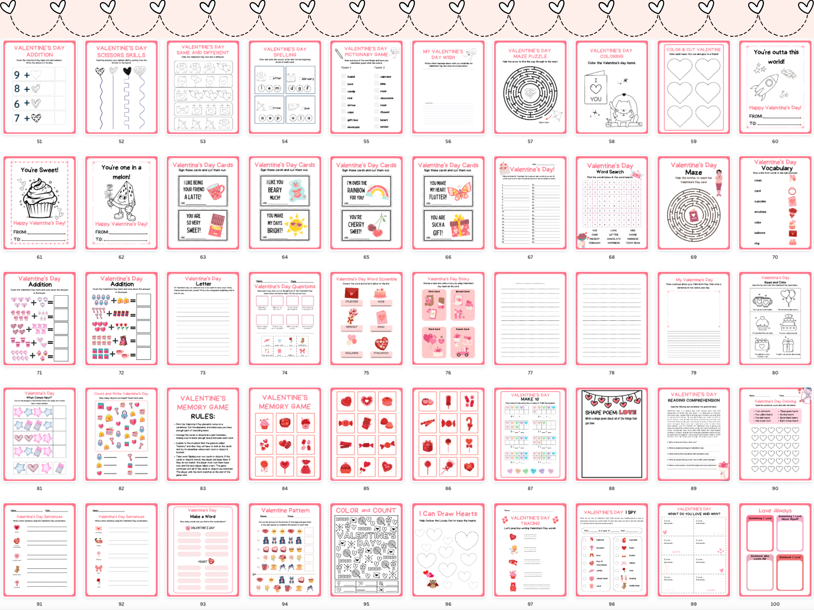 Valentine's Day Elementary Worksheets | 100 Pages (PDF)