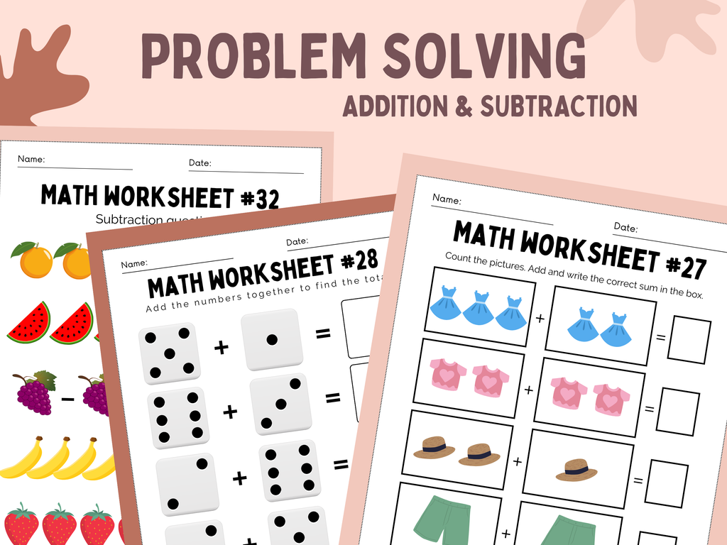 Beginner Math Worksheets | Pre-K to Grade 1, Counting, Addition & Subtraction (PDF)