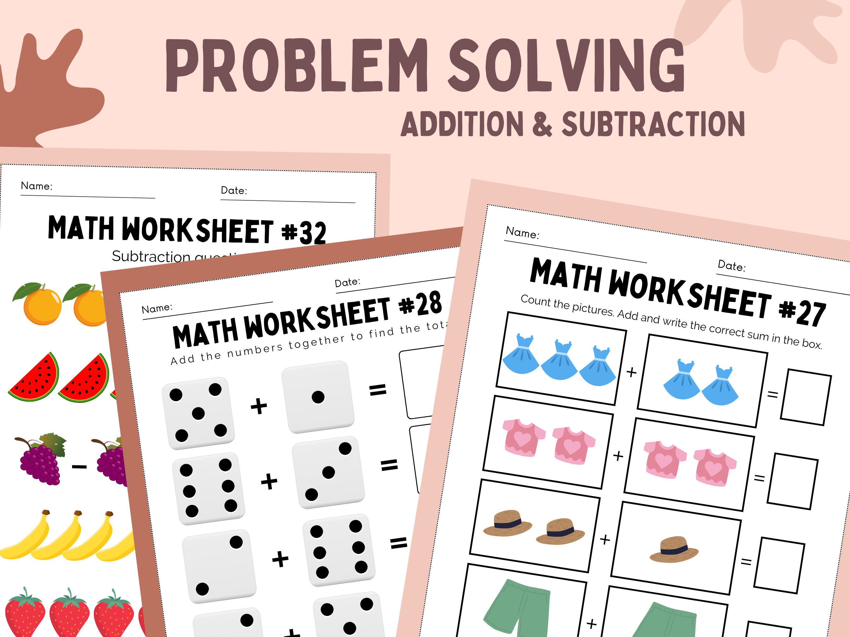 Beginner Math Worksheets | Pre-K to Grade 1, Counting, Addition & Subtraction (PDF)