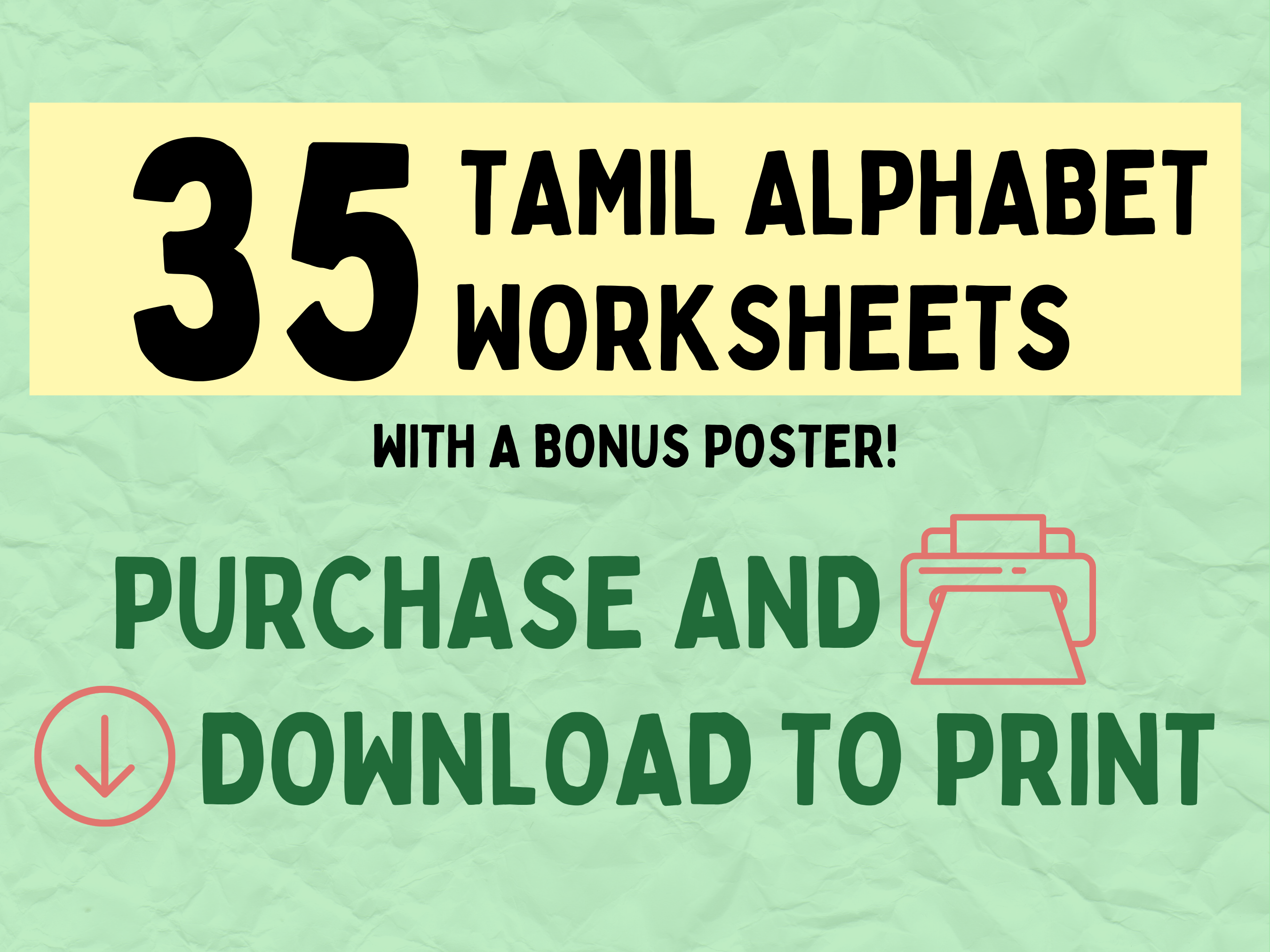 Tamil Alphabet Worksheets Bundle | Learning for Kids (Digital Download)