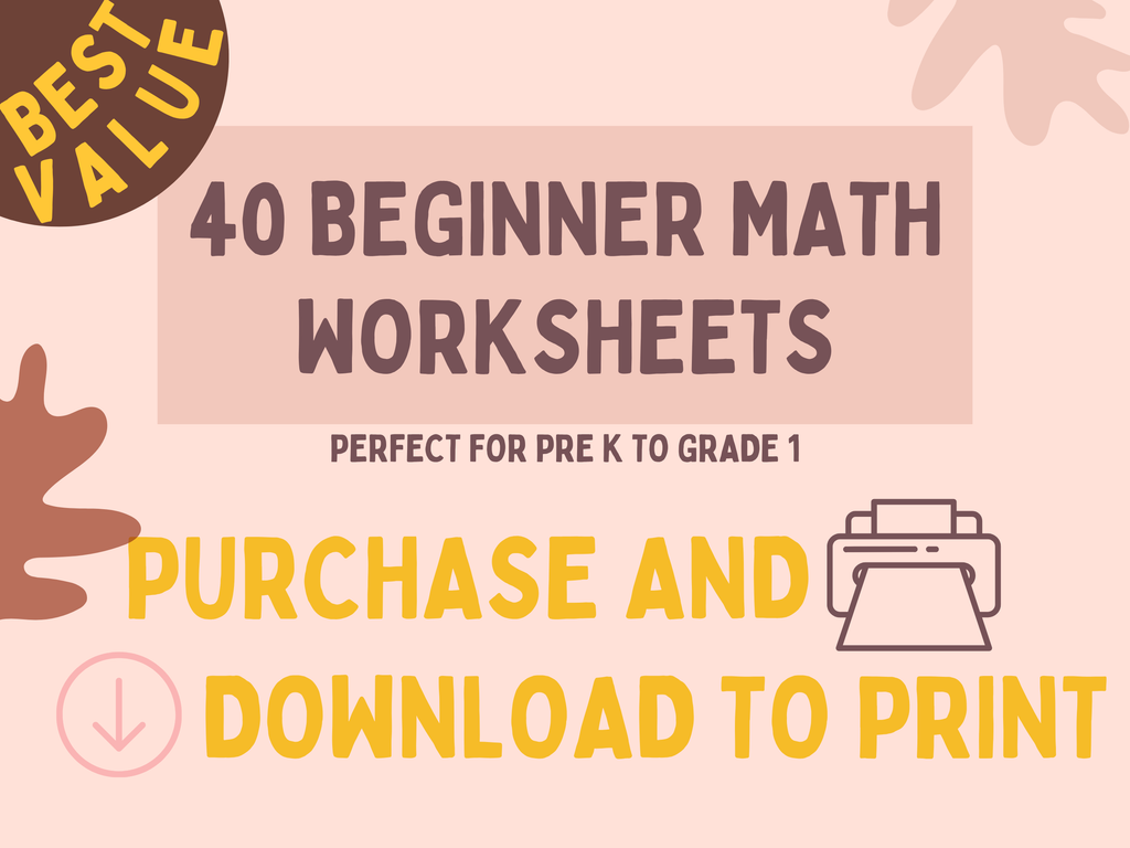 Beginner Math Worksheets | Pre-K to Grade 1, Counting, Addition & Subtraction (PDF)